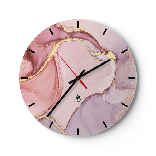 Nástěnné hodiny - Abstraktní hodiny s růžovými a zlatými akcenty - 30x30cm - Mazlení barev - Moderní nástěnná dekorace do obývacího pokoje, kuchyně a ložnice ARTTOR