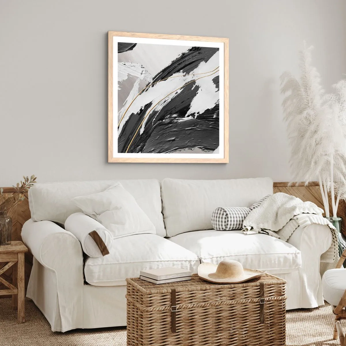 Plakát v rámu světlý dub - Velkorysá abstrakce - 50x50 cm