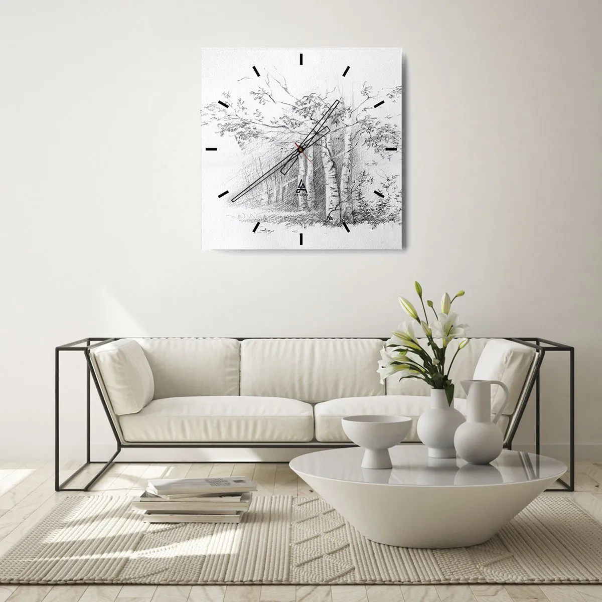 Nástěnné hodiny - Světlo březového lesa - 40x40 cm