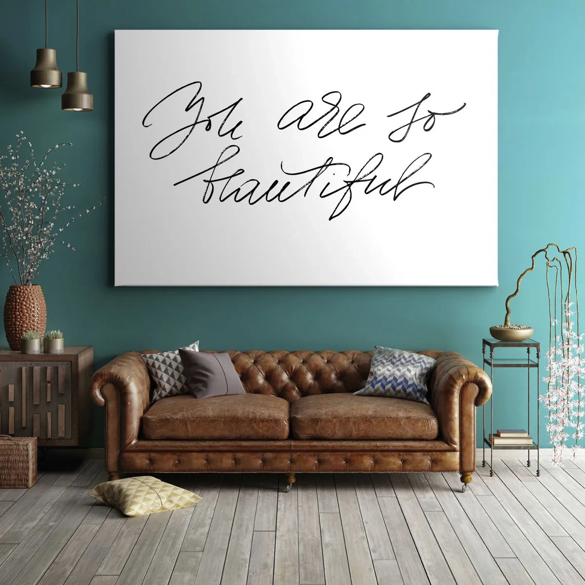 Obraz na plátně - Černobílý nápis „Jsi tak krásná“ - 70x50cm - Opravdu, věřte… - Moderní nástěnná dekorace do obývacího pokoje a ložnice ARTTOR