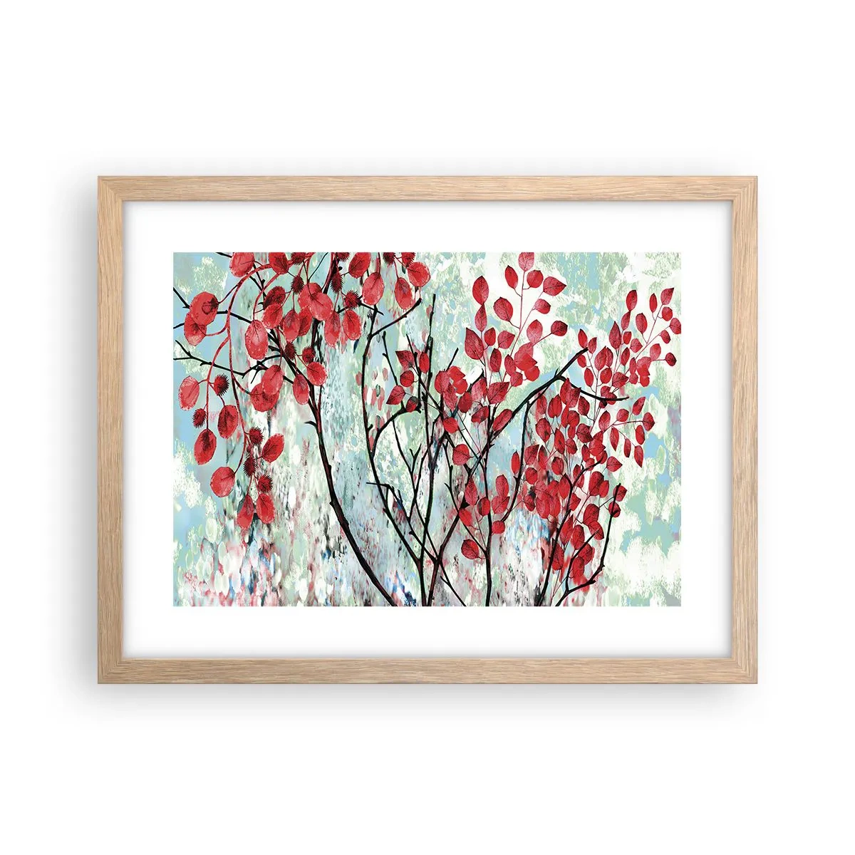 Plakát v rámu světlý dub - Strom v šarlatové - 40x30 cm