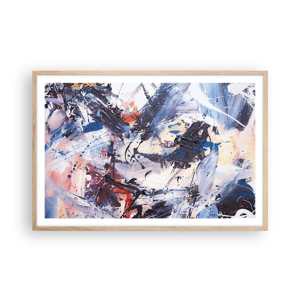 Plakát v rámu světlý dub - Bláznivý tanec abstrakce - 91x61 cm