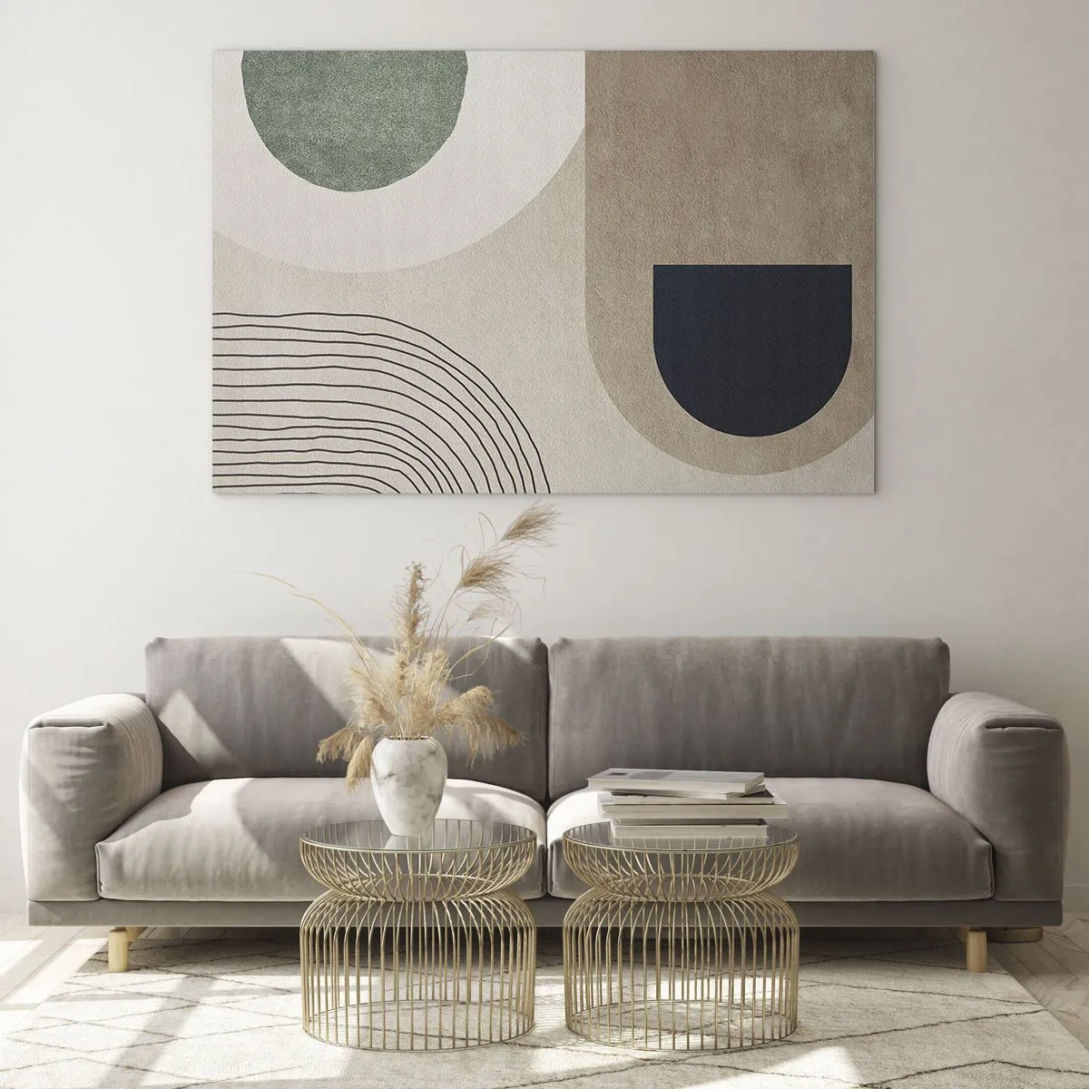 Obraz na skle - Abstraktní geometrické obrazce v tlumených barvách - 70x50cm - Něžnost oválu - Moderní nástěnná dekorace do obývacího pokoje a ložnice ARTTOR