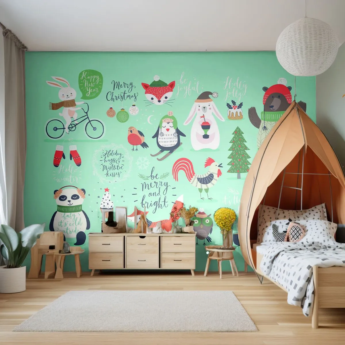 Fototapeta Premium Canvas - Ať jsou vždy Vánoce! - Pro děti, Zima, Veselá zvířata - 250x175 cm