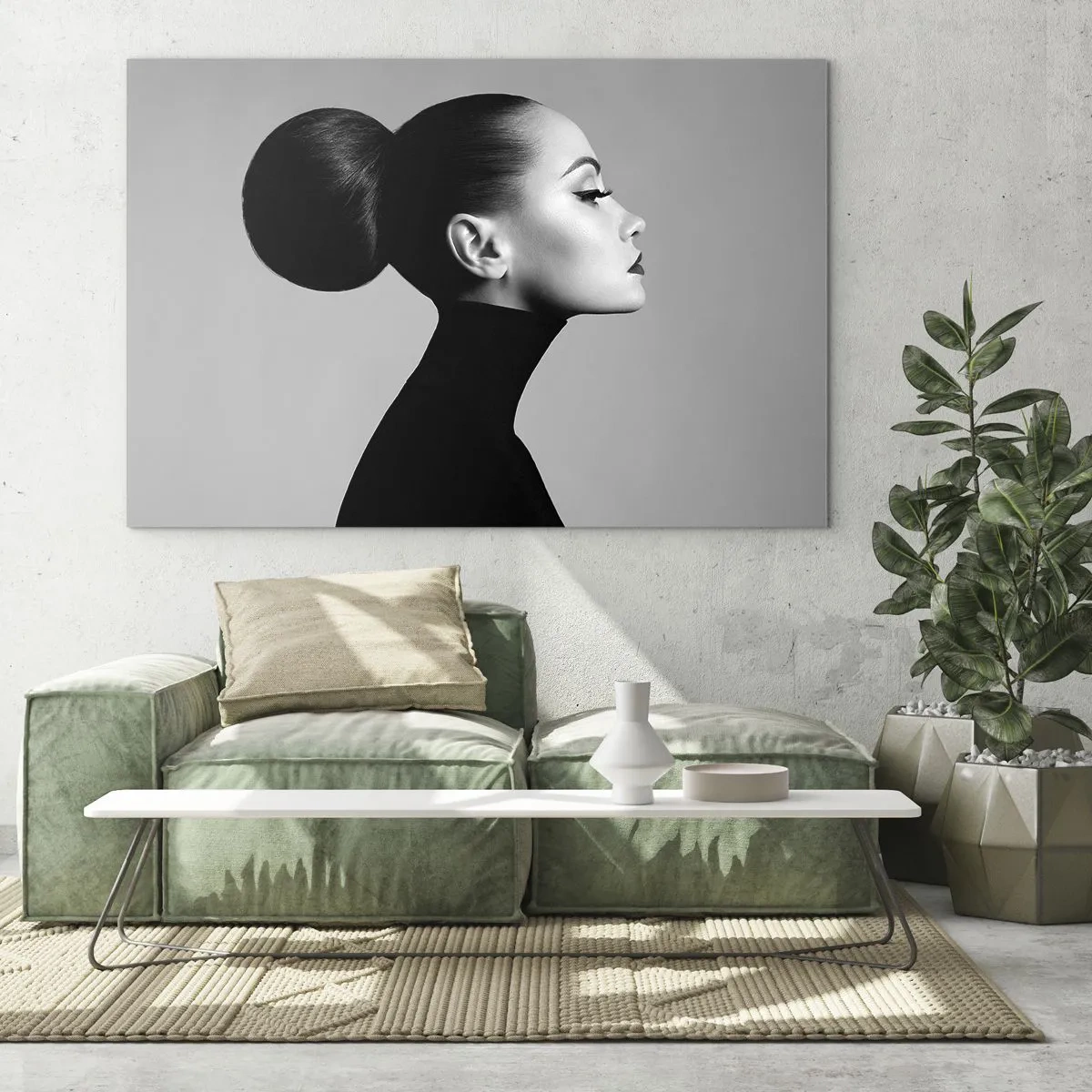 Obraz na skle - Stylová žena v černém na šedém pozadí - 70x50cm - Moderní Nefertiti - Moderní nástěnná dekorace do obývacího pokoje a ložnice ARTTOR