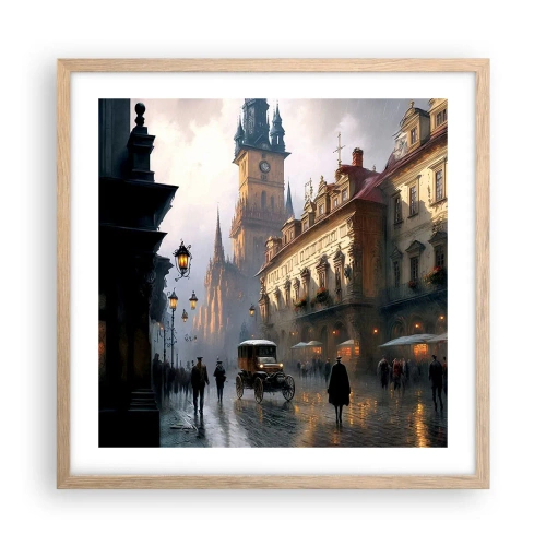 Plakát v rámu světlý dub - Kouzlo pražského večera - 50x50 cm