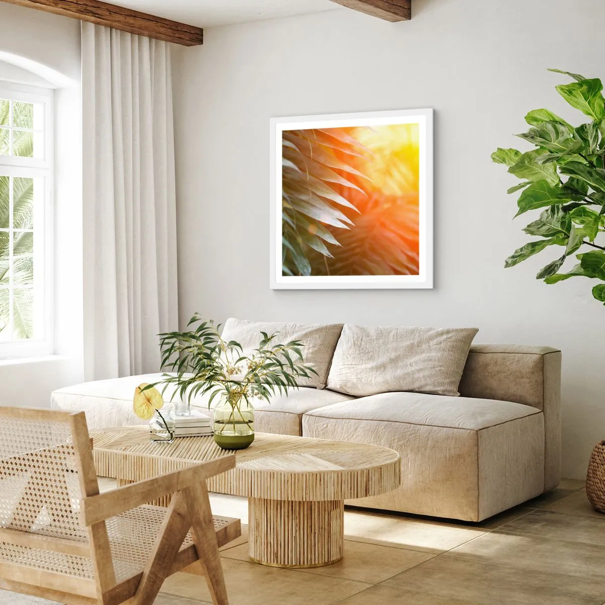 Plakát v bílém rámu - Ráno v džungli - 40x40 cm