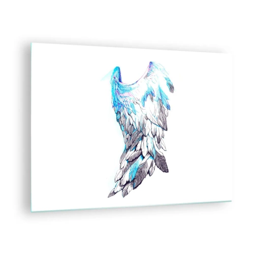 Obraz na skle - Andělská křídla v odstínech modré a šedé - 70x50cm - Potřebuji křídla - Moderní nástěnná dekorace do obývacího pokoje a ložnice ARTTOR