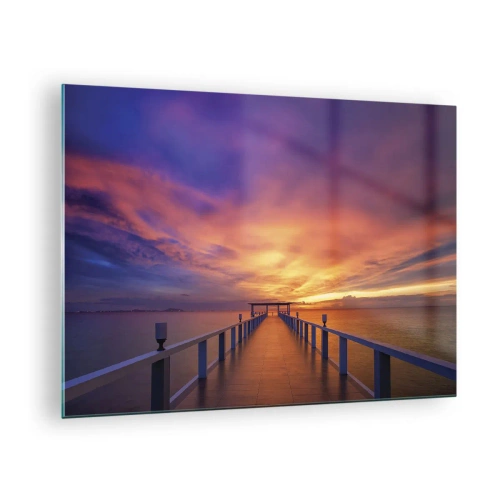 Obraz na skle - Molo na pozadí západu slunce - 70x50cm - Bez konce - Moderní nástěnná dekorace do obývacího pokoje a ložnice ARTTOR
