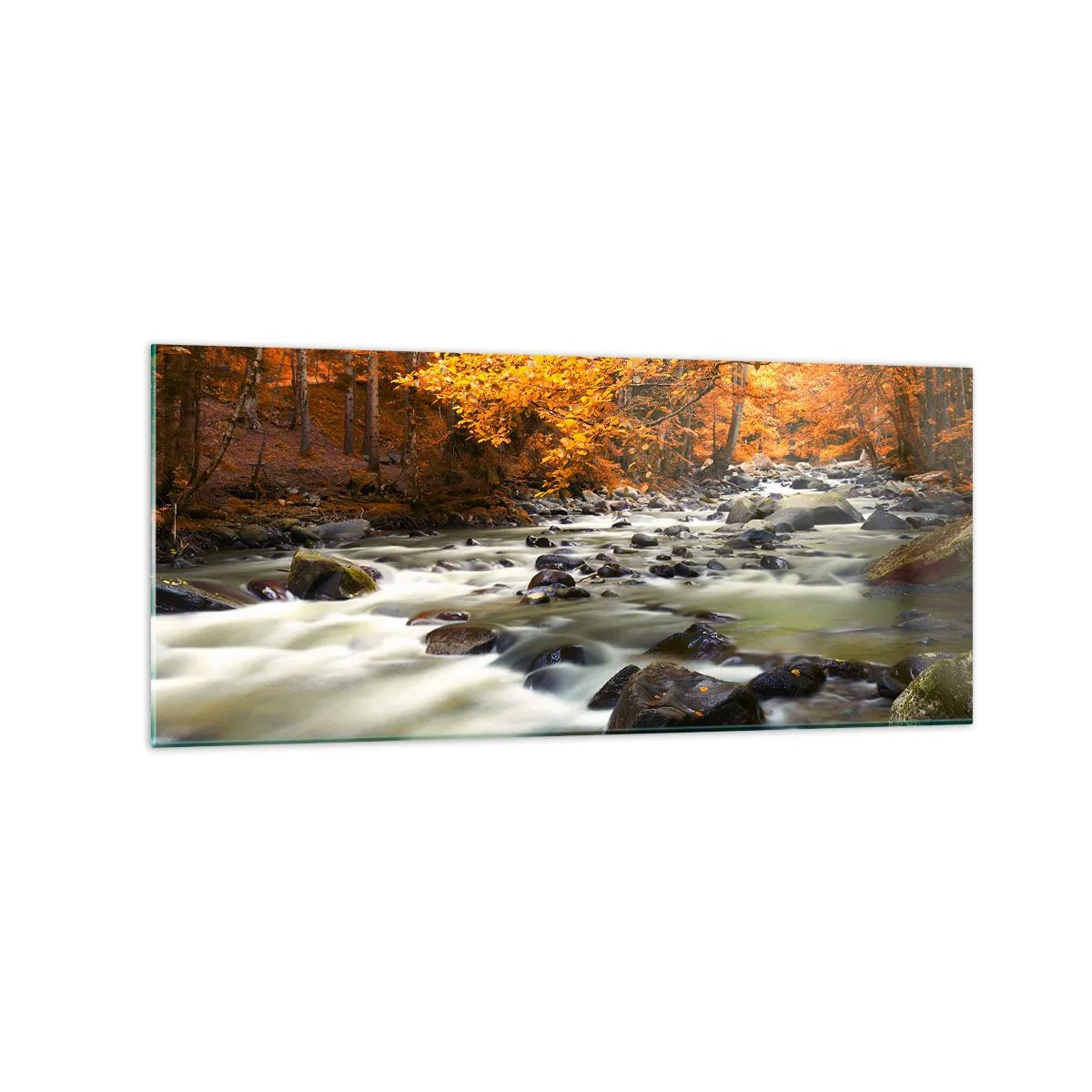 Obraz na skle - Potok ve zlatém lese - 120x50 cm