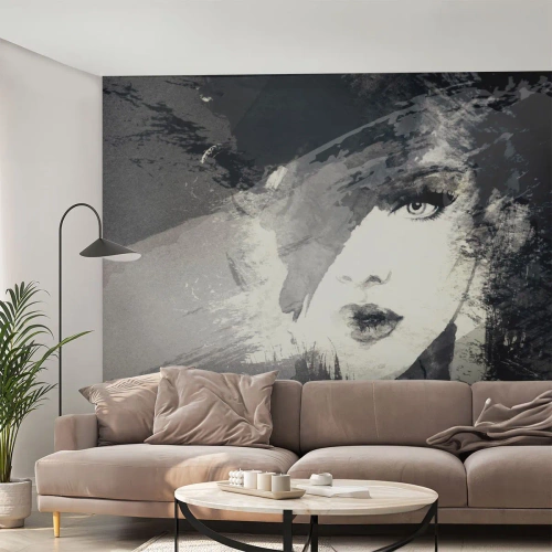 Fototapeta Premium Canvas - Za šedým závojem - ženská tvář, Černý a bílý, Oči - 100x70 cm