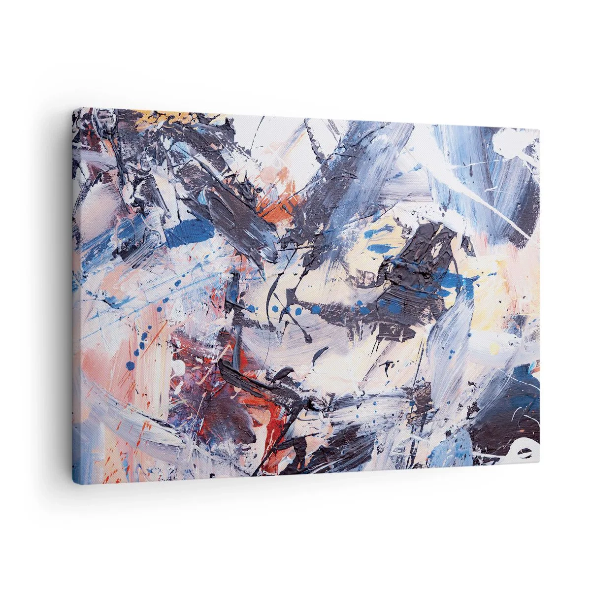 Obraz na plátně - Abstrakce s dynamickými tahy štětcem v modré a červené barvě. - 70x50cm - Bláznivý tanec abstrakce - Moderní nástěnná dekorace do obývacího pokoje a ložnice ARTTOR