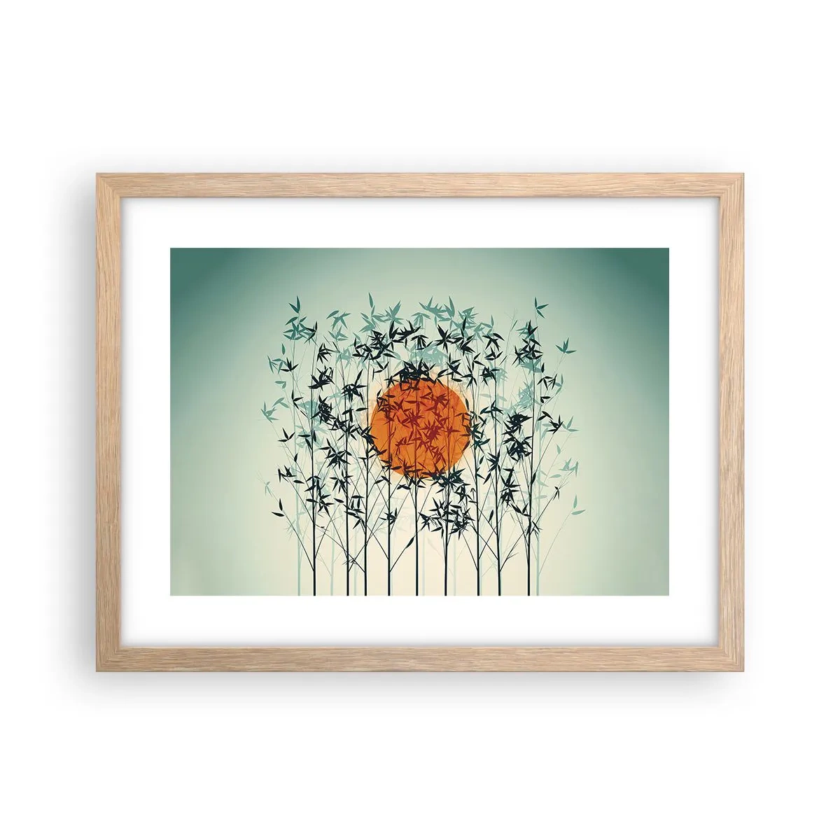 Plakát v rámu světlý dub - Japonské slunce - 40x30 cm