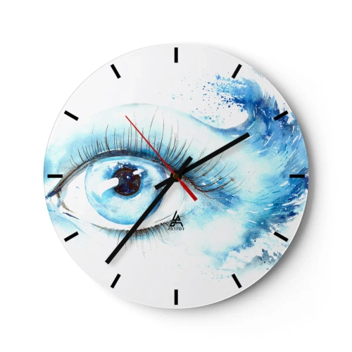 Nástěnné hodiny - Umělecké oko v odstínech modré - 30x30cm - Ponořit se do modři pohledu - Moderní nástěnná dekorace do obývacího pokoje, kuchyně a ložnice ARTTOR
