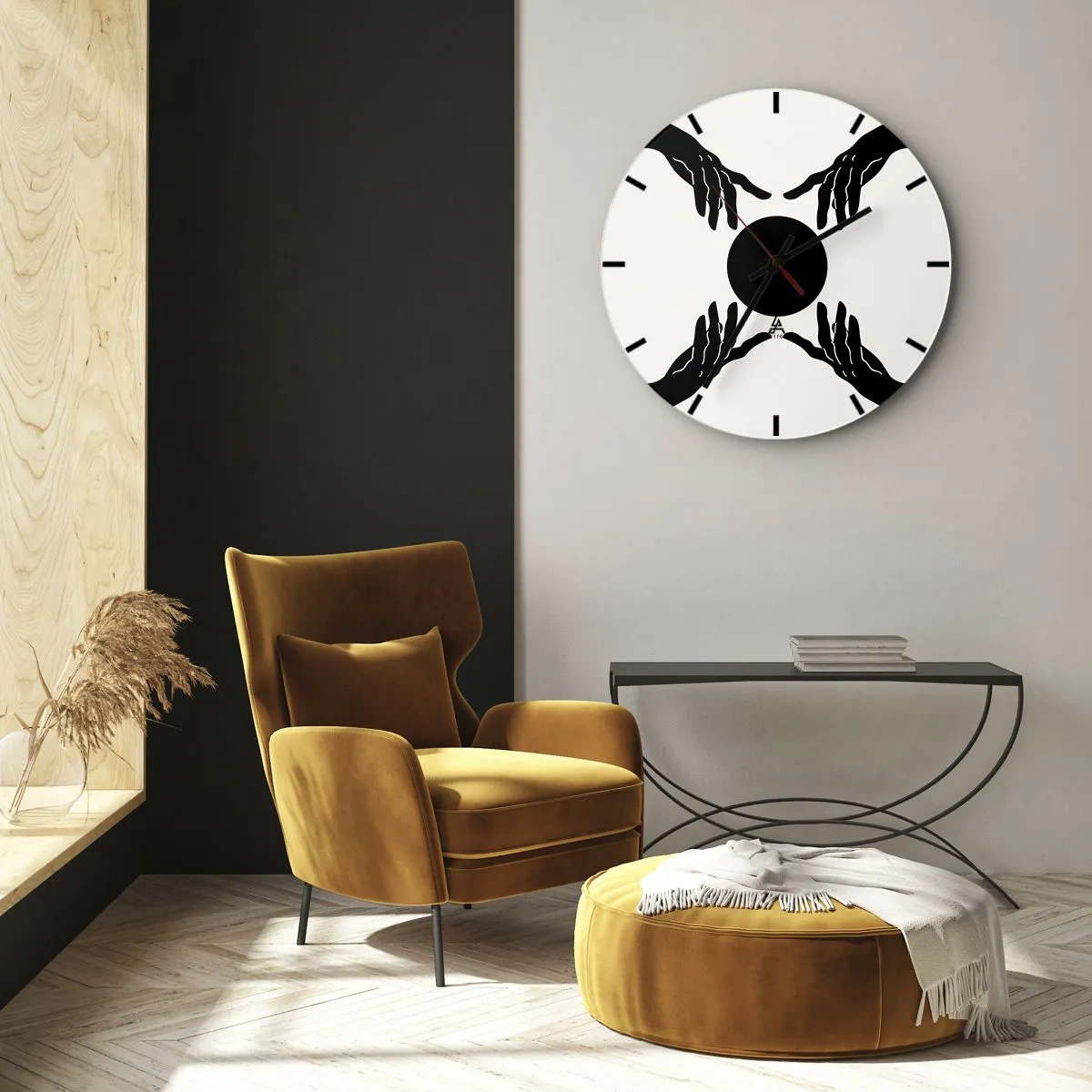 Nástěnné hodiny - Černé ruce obklopující tmavý kruh na světlém pozadí - 30x30cm - Tajné znamení - Moderní nástěnná dekorace do obývacího pokoje, kuchyně a ložnice ARTTOR