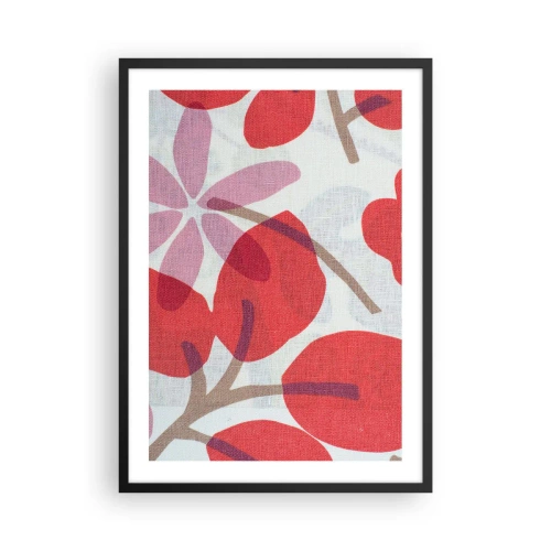 Plakát v černém rámu - Botanické složení listů a květů v červené barvě - 50x70cm - Květinová kompozice v růžové - Moderní nástěnná dekorace do obývacího pokoje a ložnice ARTTOR