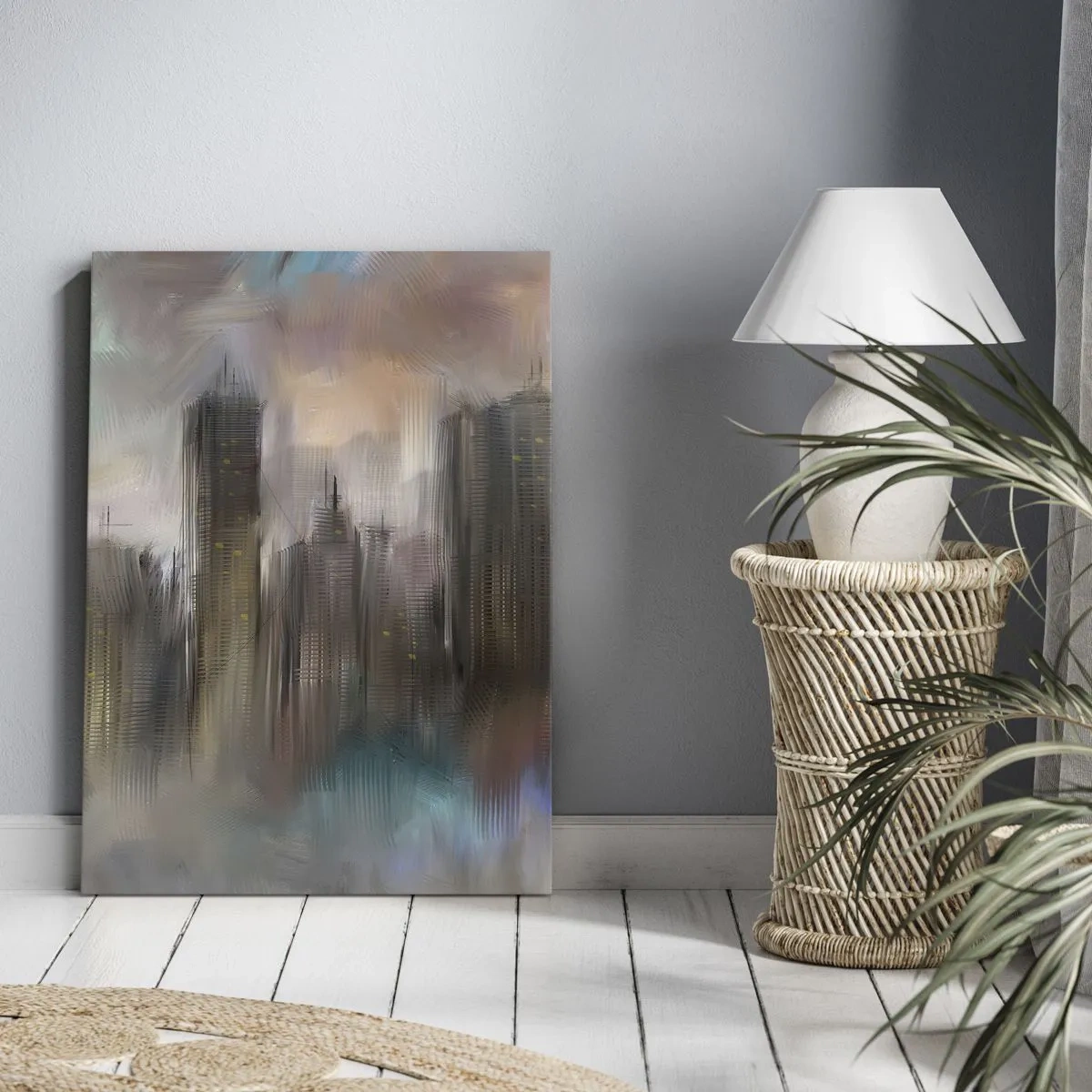 Obraz na plátně - Kompozice z oceli, kamene a mlhy - 50x70 cm