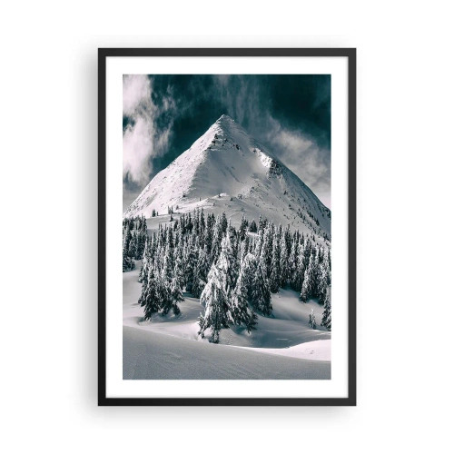 Plakát v černém rámu - Zimní horská krajina se zasněženými stromy - 50x70cm - Země sněhu a ledu - Moderní nástěnná dekorace do obývacího pokoje a ložnice ARTTOR