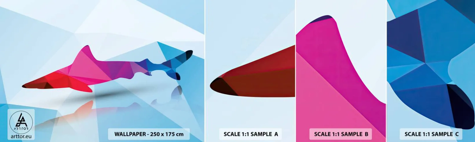 Vzor Fototapety Samolepicí Deluxe Sticker - Žralok v krystalickém prostoru - Zvířata, Žralok, Geometrický obrazec - 100x30 cm