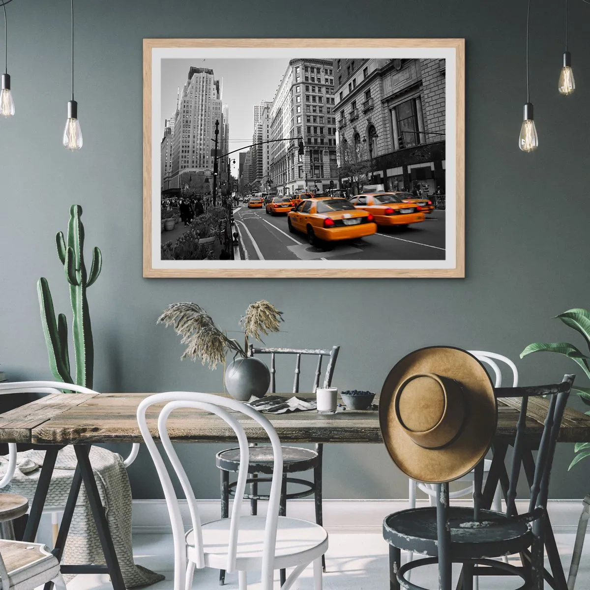 Plakát v rámu světlý dub - Slunce velkoměsta - 70x50 cm