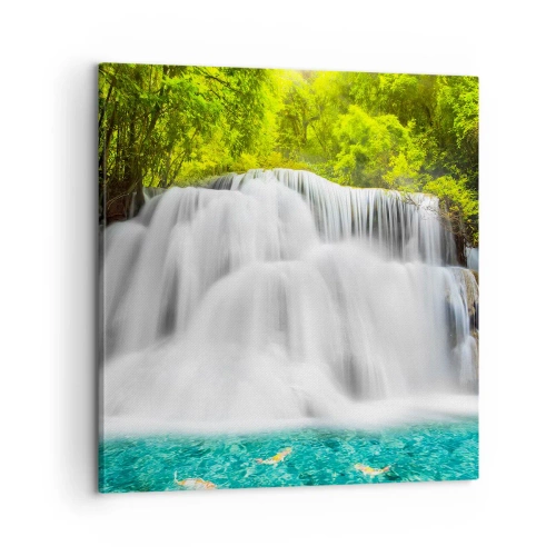 Obraz na plátně - Zpěněným vodopádem od zeleně k modré - 60x60 cm
