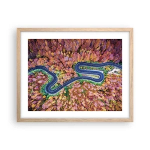 Plakát v rámu světlý dub - Klikatá cesta lesem - 50x40 cm