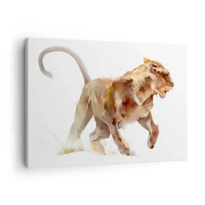 Obraz na plátně - Běžící lvice v umělecké interpretaci - 70x50cm - Divoká elegance - Moderní nástěnná dekorace do obývacího pokoje a ložnice ARTTOR