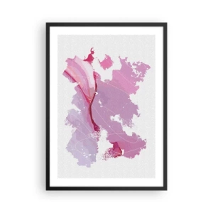 Plakát v černém rámu - Abstraktní mapa v odstínech růžové a fialové - 50x70cm - Mapa růžového světa - Moderní nástěnná dekorace do obývacího pokoje a ložnice ARTTOR