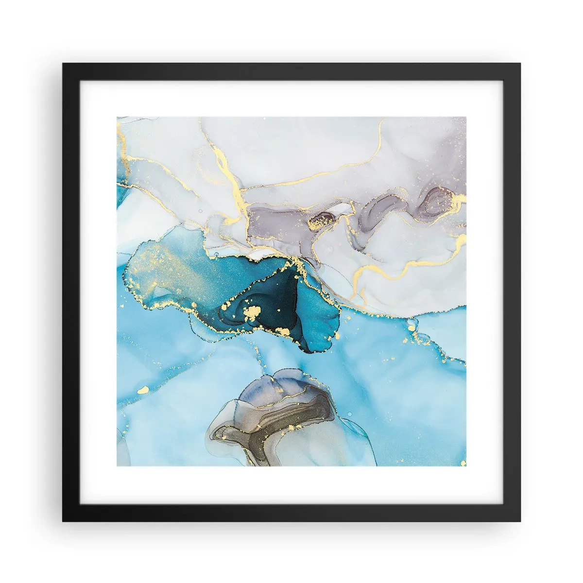 Plakát v černém rámu - Studie o setkání šedé a tyrkysové - 40x40 cm