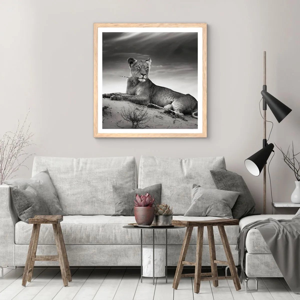 Plakát v rámu světlý dub - Odpočinek královny pouště - 60x60 cm