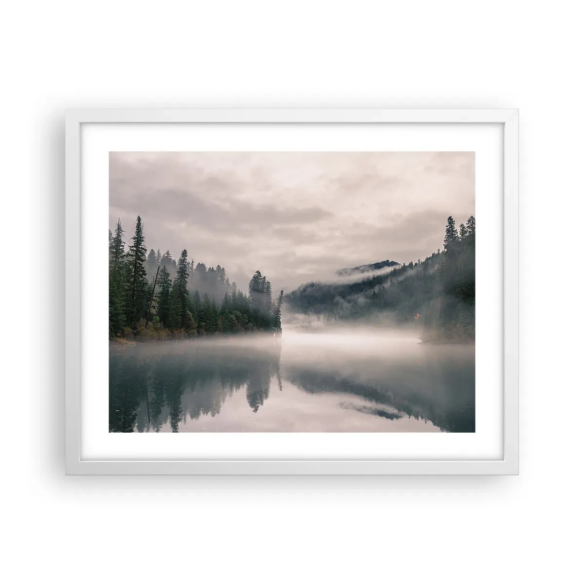 Plakát v bílém rámu - V zamyšlení, v mlze - 50x40 cm