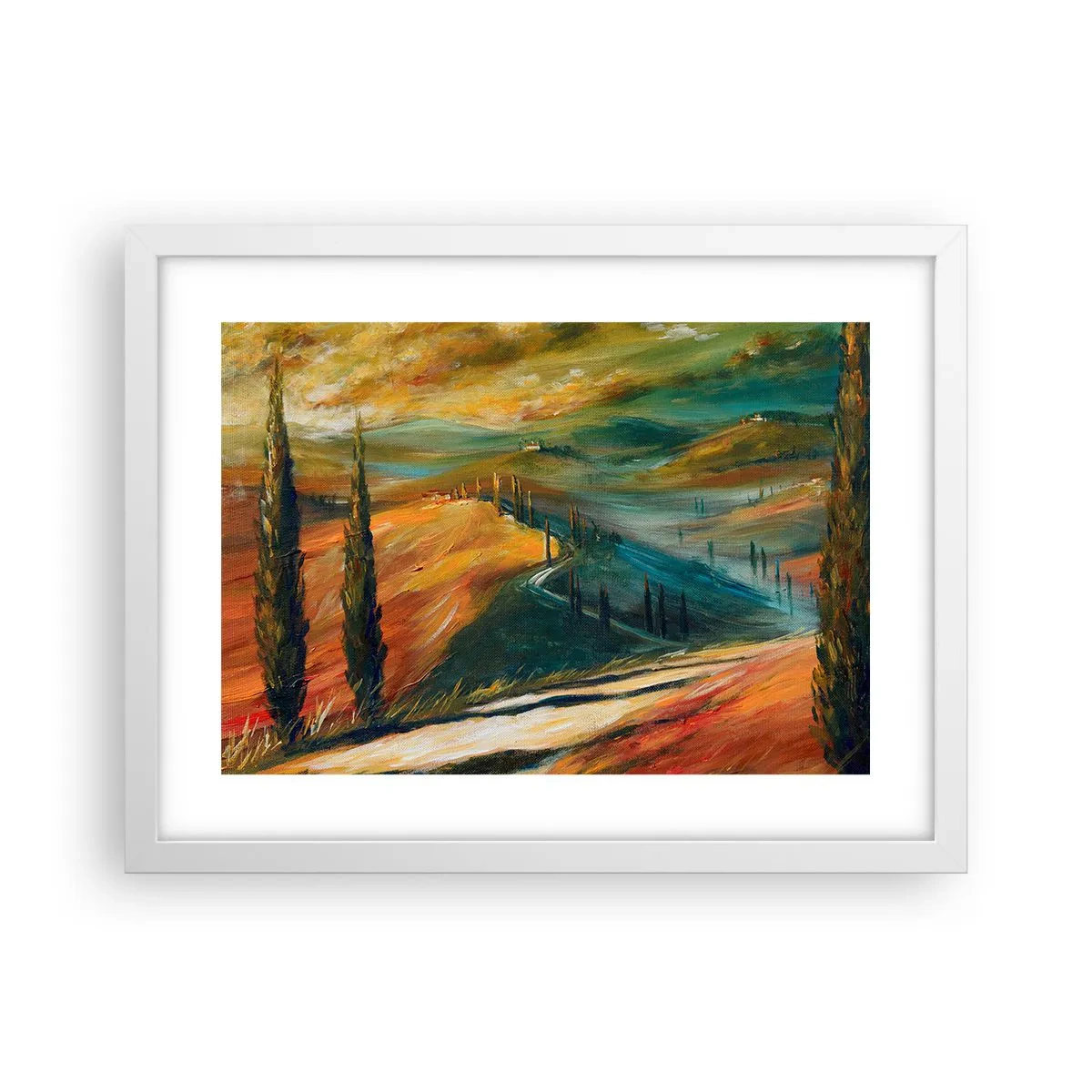 Plakát v bílém rámu - Toskánská krajina - 40x30 cm