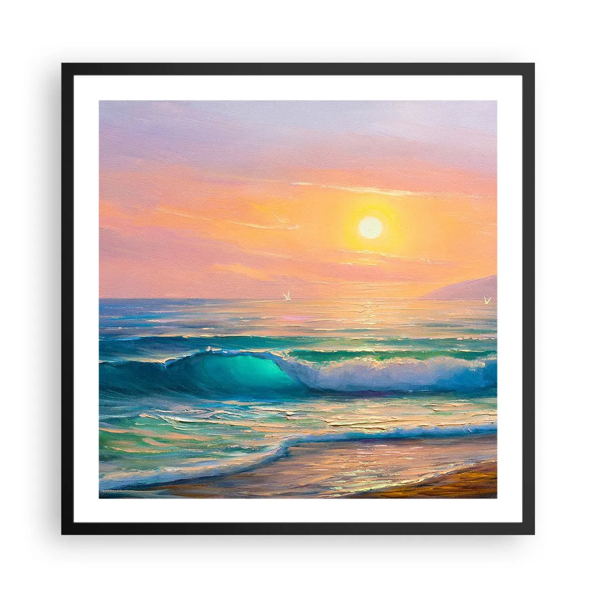 Plakát v černém rámu - Tyrkysová píseň vln - 60x60 cm