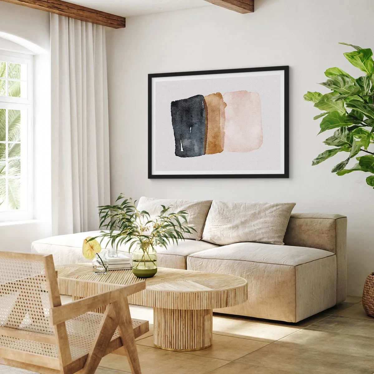 Plakát v černém rámu - Kompozice zemitých barev - 70x50 cm