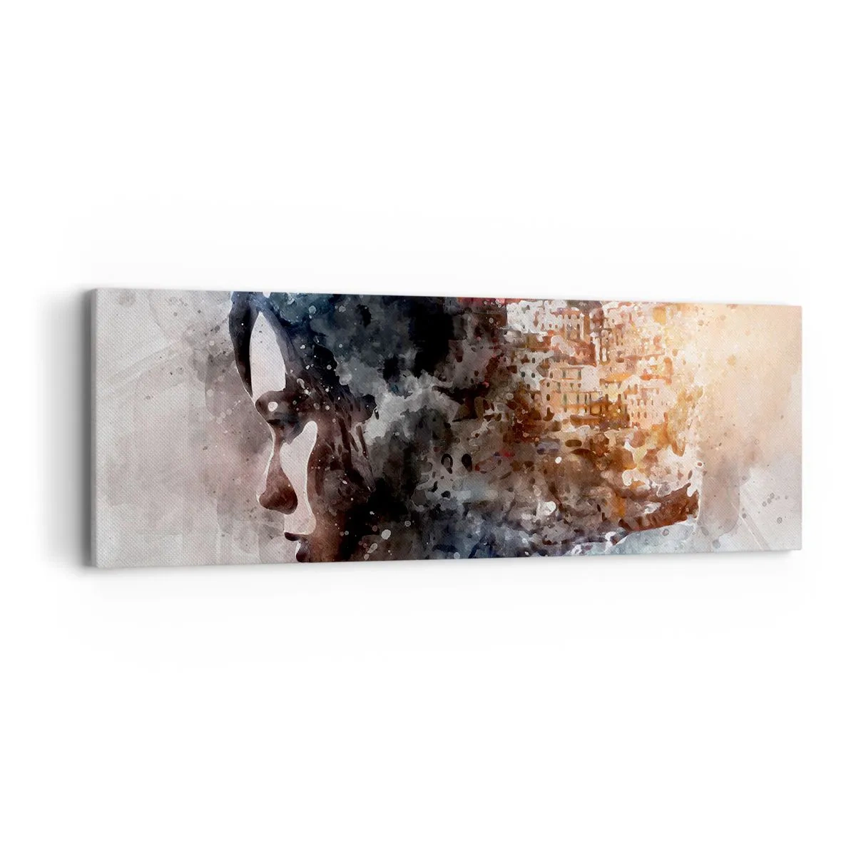 Obraz na plátně - Příběh o dívce s městem v pozadí - 90x30 cm