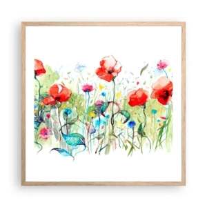 Plakát v rámu světlý dub - Kvetoucí louka v květnu - 60x60 cm