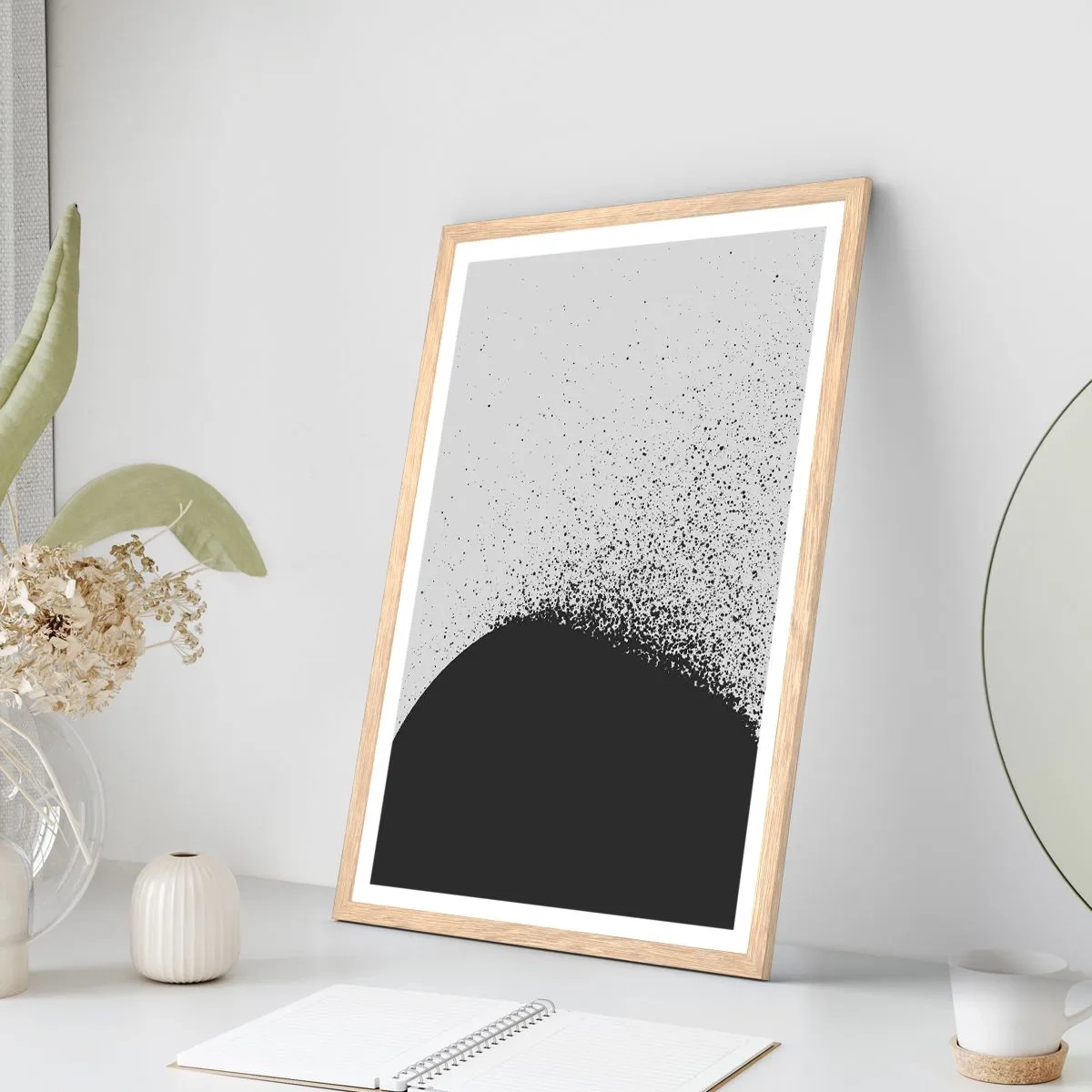Plakát v rámu světlý dub - Pohyb částic - 40x50 cm