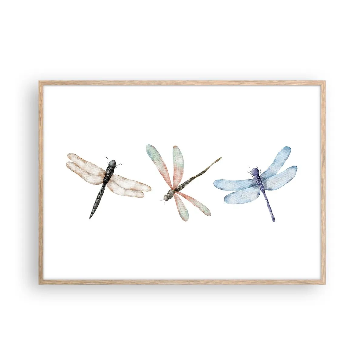 Plakát v rámu světlý dub - Beztížné vážky - 100x70 cm