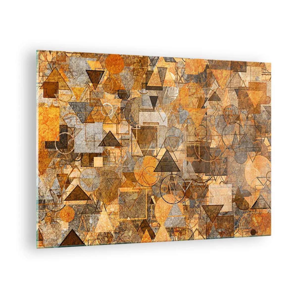 Obraz na skle - Abstraktní geometrická kompozice v teplých tónech - 70x50cm - Svět zachycený v podobě - Moderní nástěnná dekorace do obývacího pokoje a ložnice ARTTOR