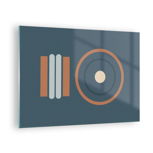 Obraz na skle - Abstraktní geometrické tvary v tlumených barvách s kruhy a čarami - 70x50cm - Podstata věcí - Moderní nástěnná dekorace do obývacího pokoje a ložnice ARTTOR
