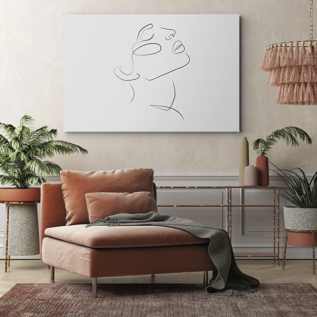Obraz na plátně - Minimalistická skica ženské tváře z profilu. - 70x50cm - Meandry snu - Moderní nástěnná dekorace do obývacího pokoje a ložnice ARTTOR