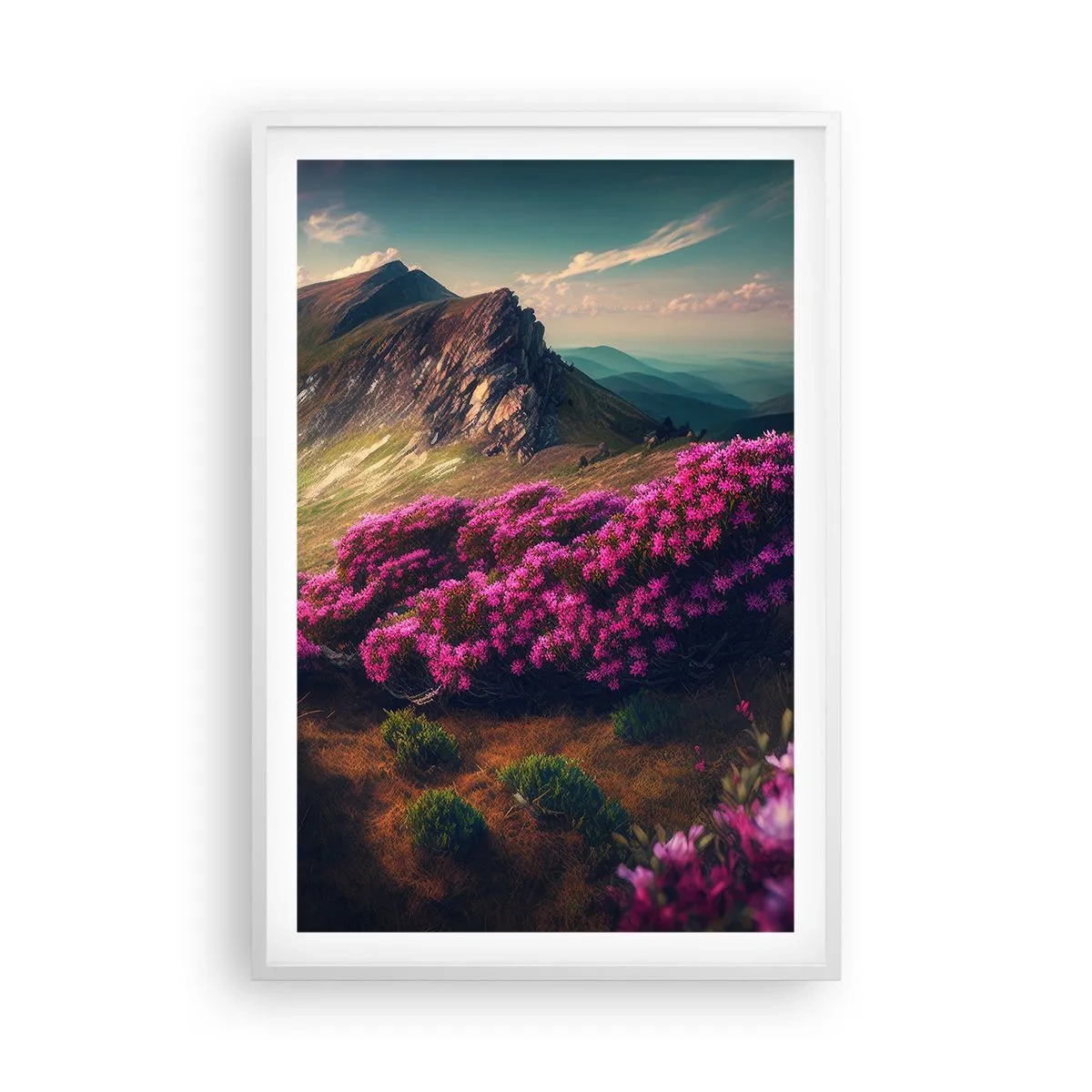 Plakát v bílém rámu - Léto na horách - 61x91 cm
