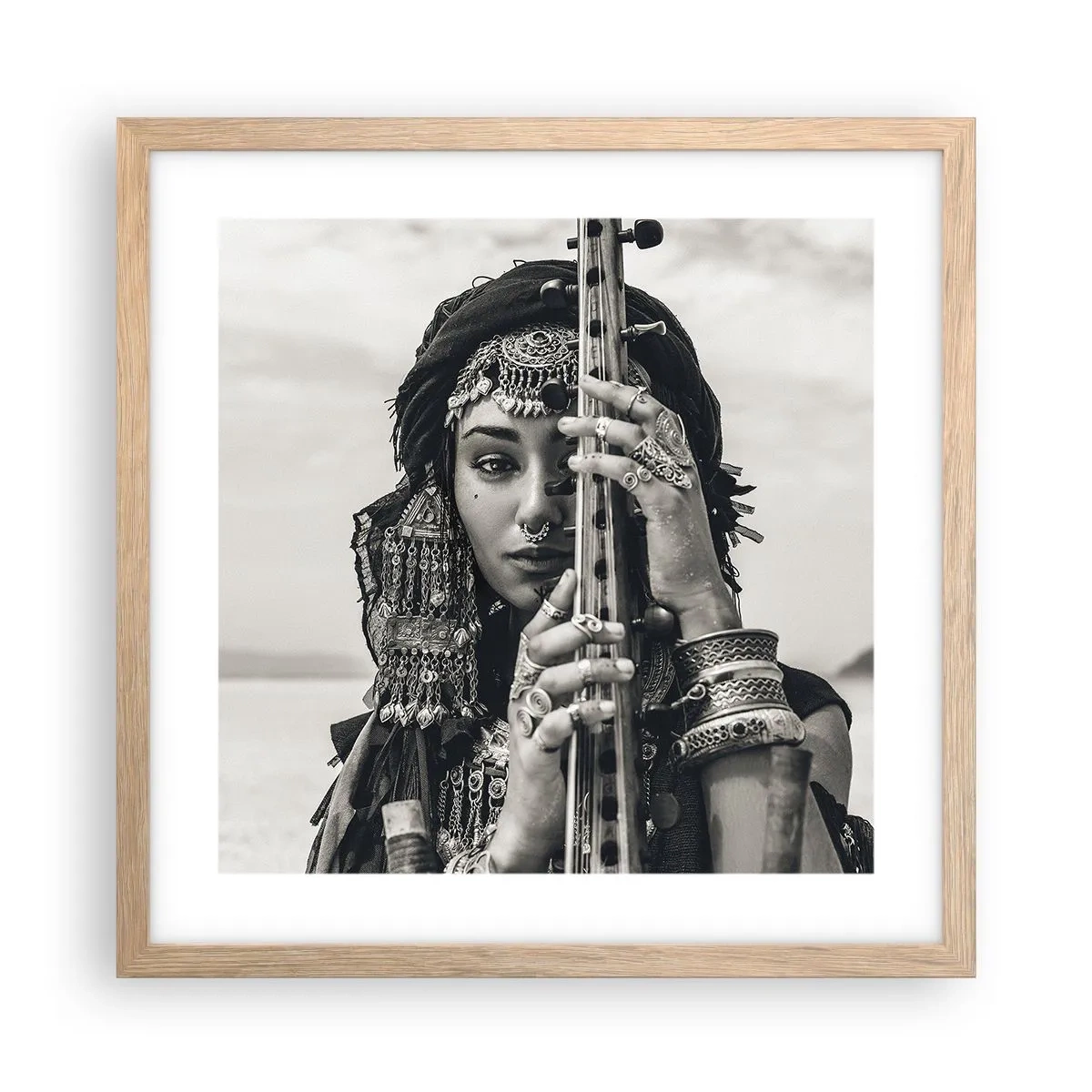 Plakát v rámu světlý dub - Samotná hudba orientu - 40x40 cm