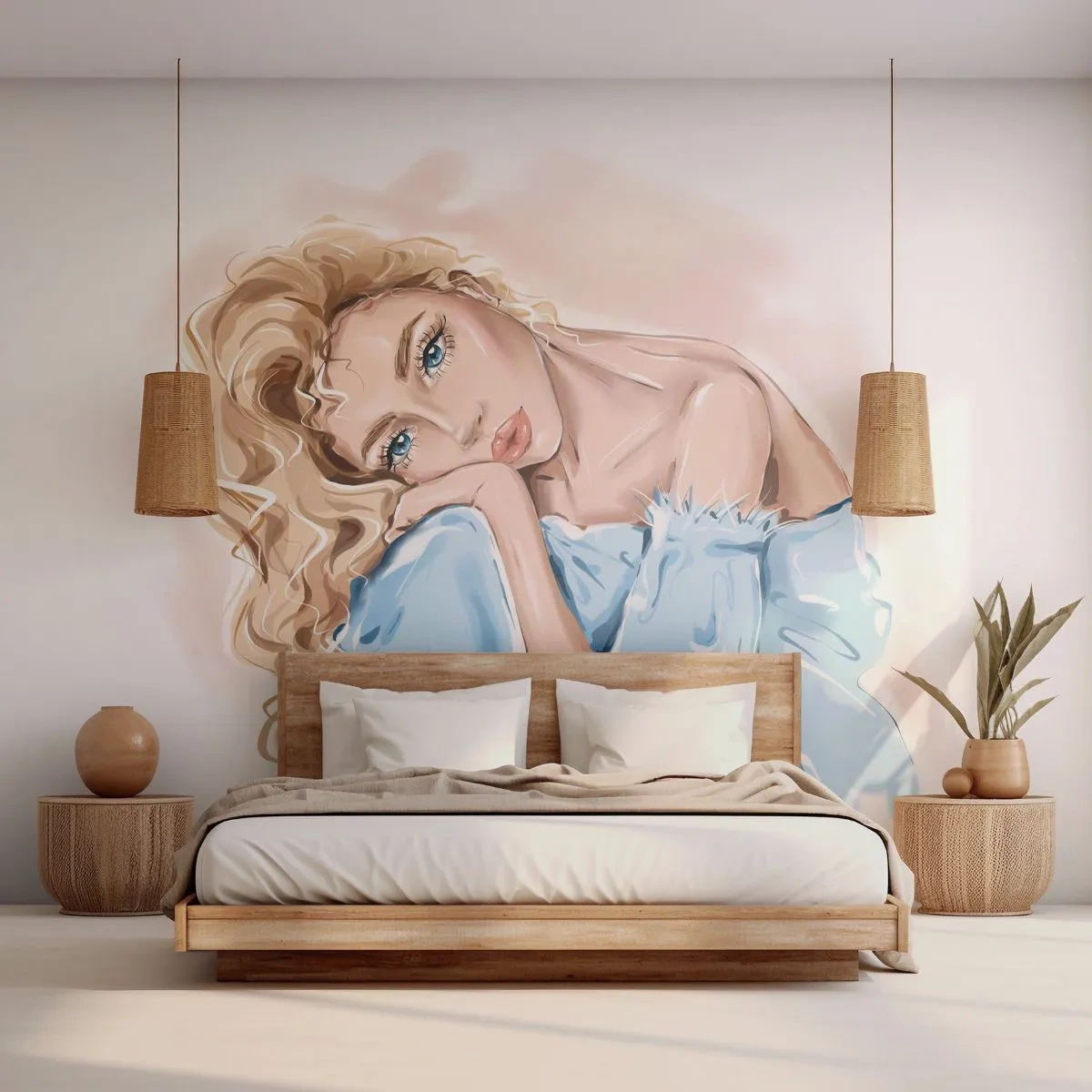 Fototapeta Samolepicí Deluxe Sticker - Zasněná v modré - Žena, Móda, Grafika - 150x105 cm