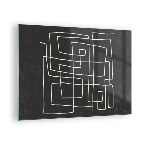 Obraz na skle - Geometrická abstrakce s bílými čarami na černém pozadí - 70x50cm - Není to tak jednoduché - Moderní nástěnná dekorace do obývacího pokoje a ložnice ARTTOR