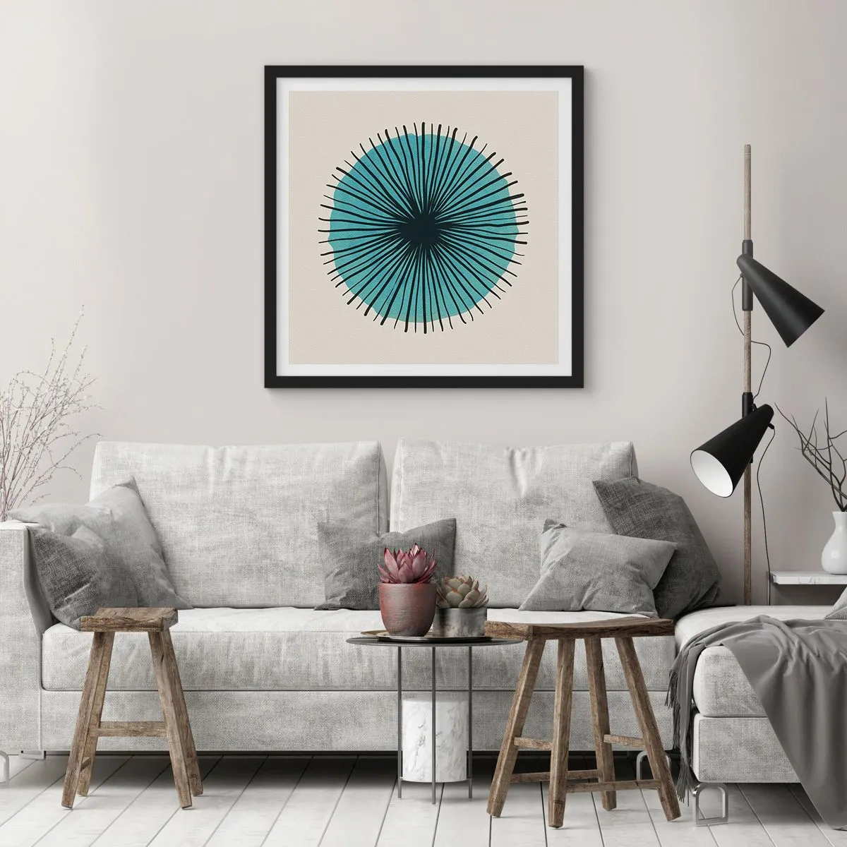 Plakát v černém rámu - Zářící modrá - 50x50 cm
