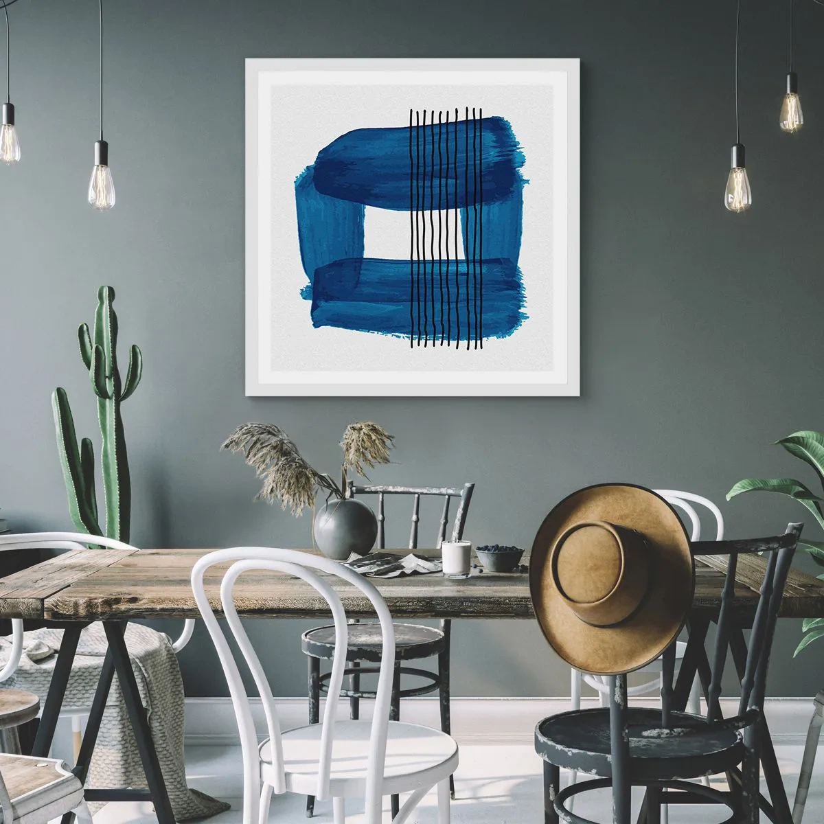 Plakát v bílém rámu - Modročerná kompozice - 40x40 cm