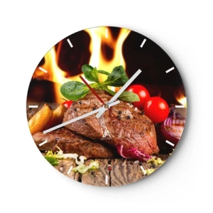 Nástěnné hodiny - Steak se zeleninou na ohni - 30x30cm - Vykouzlené žárem - Moderní nástěnná dekorace do obývacího pokoje, kuchyně a ložnice ARTTOR