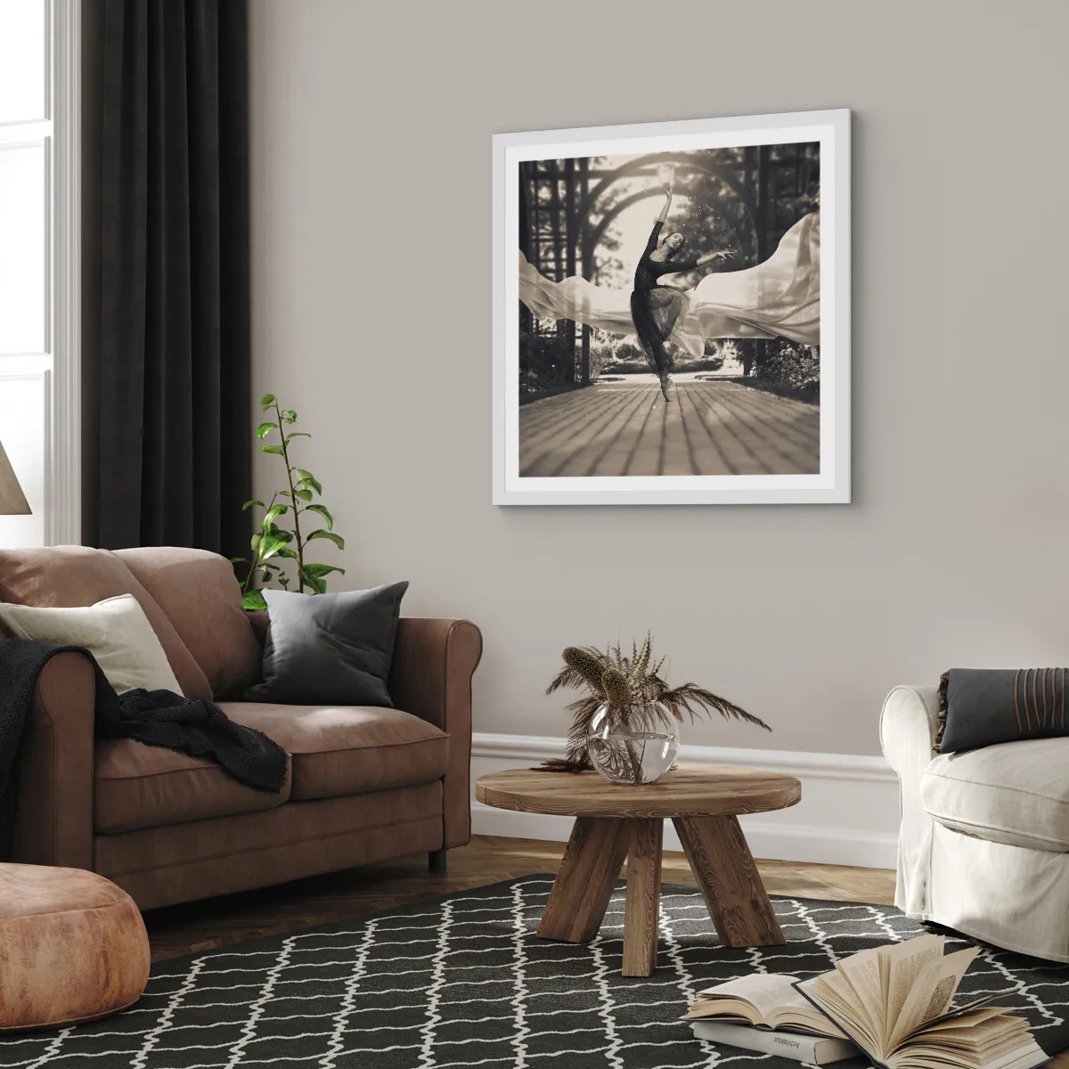 Plakát v bílém rámu - Tanec ducha zahrady - 40x40 cm