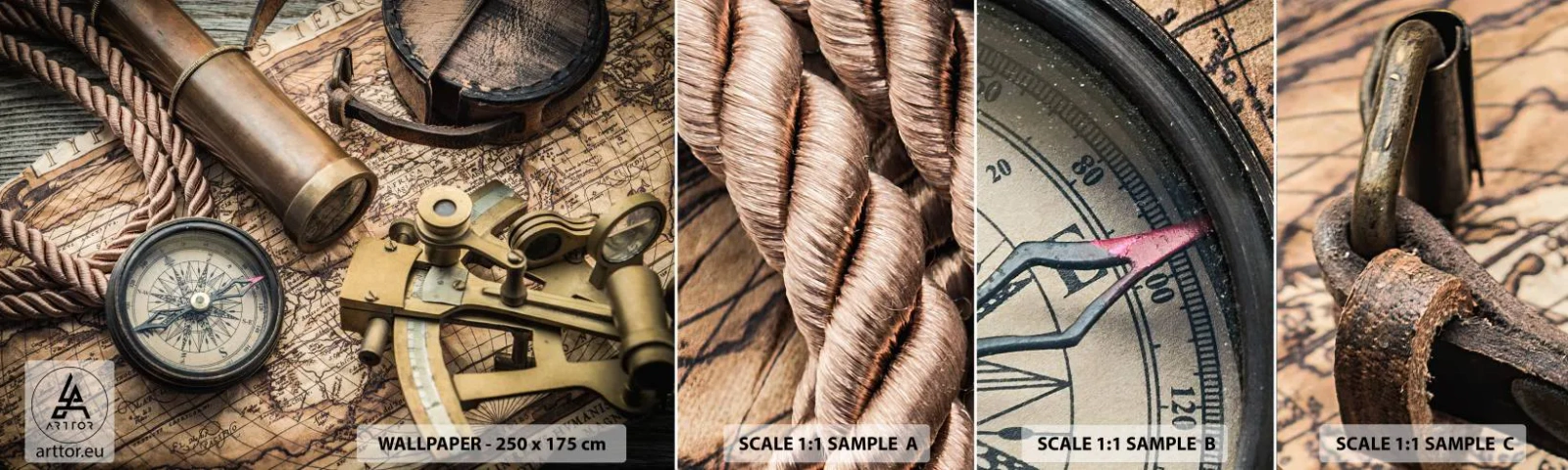 Vzor Fototapety Samolepicí Deluxe Sticker - Urči směr - Námořní, Mapa světa, Kompas - 100x30 cm